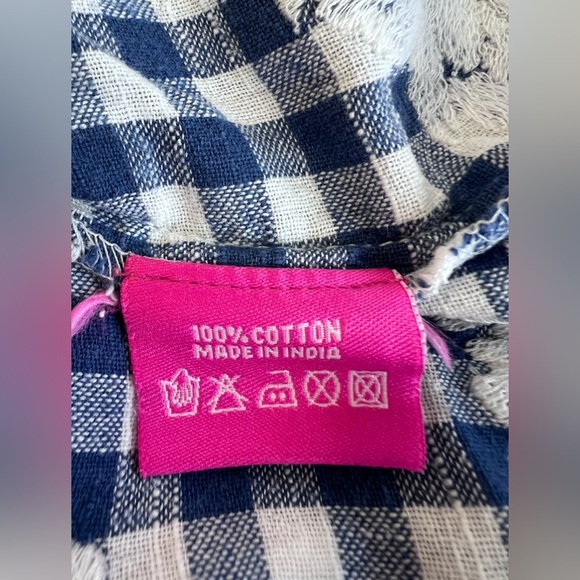 Nimo with‎ Love embroidered dress size M Plaid Blue White Flowers - Picture 8 of 11